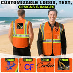 Safety Vest Customize Logo with 5 Pockets & Zipper Reflective High Visibility Vest Class 2 Outdoor Workwear