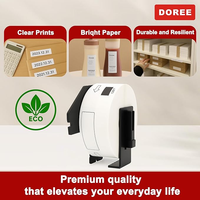 DOREE 10 Rolls DK1201 Die-Cut Standard Address Labels 1.14"x3.5" Black on White, Replacement for Brother DK-1201 29x90mm, Compatible with Brother QL-700/800/810W/820NWB/1100/1110NWB, 400 Labels/Roll