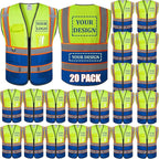 BeautyWill Custom Logo 10/20 Pack Safety Vest Class2 High Visibility Vest with Pockets Breathable Construction Vest Bulk