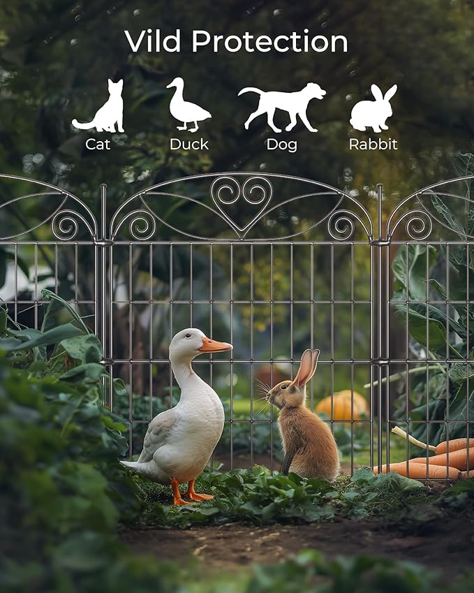 10 Panels No Dig Decorative Outdoor Garden Fence, 32 in(H) X 23.6 ft(L) Animal Barrier Fencing, Rustproof Portable Fence, Temporary Dog Fence Outdoor for Yard, Outside, Backyard, Patio