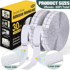 Navona 2 Boxes Heavy Duty Hook and Loop Strips with Adhesive, 60Ft Total x 1 Inch Hook and Loop Tape with Backing for Home, Office, School, and Crafting Projects, White