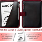 Glove Box Compartment Organizer - Car Document Holder - Owner Manual Case Pouch - Vehicle Storage Wallet for Registration & Insurance Card - Premium Auto Paperwork Holder - Log Book included - Red
