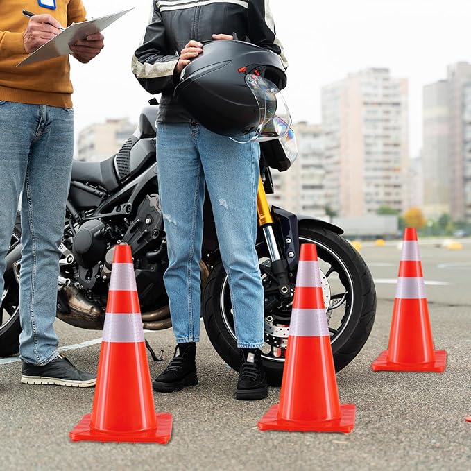 Traffic Safety Cones 28 Inch 6 Pack - Orange Road Parking Cones with Reflective Collars, Heavy Duty PVC Construction Cone Structurally Stable for Road Parking, Traffic Control, Driveway