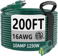 HUANCHAIN Indoor Outdoor Green Extension Cord 200 ft Waterproof, 16/3 Gauge Flexible Cold-Resistant Appliance Extension Cord Outside, 10A 1250W 16AWG SJTW, 3 Prong Electric Cable, ETL