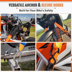 LODD – Motorcycle Tie Down Straps with Ratchets and Soft Sheepskin Loops – 1.5” Wide – 3,300 lbs Strength – Heavy-Duty Steel Hooks – for Motorcycles, Dirt Bikes, ATVs – Carrying Case Included