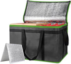 mosago Insulated Food Delivery Bag - Reusable Thermal Cooler Grocery Bags for Catering & Delivery, Pizza Carrier for Events, Large Capacity Bag Keeps Food Hot/Cold (Black with Green Trim, with Base)