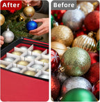 inin Christmas Ornament Storage Box with Adjustable Dividers,Christmas Ornaments Organizer with Zippered Top,Storage Container Bin for Holiday Decorations(64 Ball, Red, with Tray)