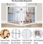 LZRS 2-Panel Freestanding Foldable Wood Dog Gate – Solid Wood & Steel Wire, Chew-Resistant Pet Barrier for Indoor Use, Ideal for Small to Medium Dogs, White