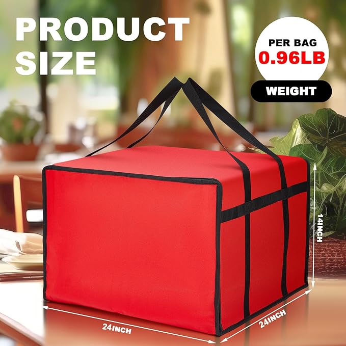 Maxcheck 2 Pcs Insulated Pizza Delivery Bag 24 x 24 x 14 Inch Pizza Warmer Bag Carrier Reusable Insulated Cooler Boxs Winter Food Delivery Carrier for Personal and Professional Use (Red)
