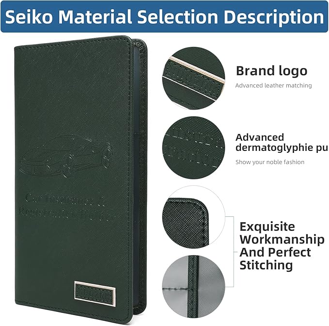 Car Registration and Insurance Holder Glove Box Folder-Premium Car Folder, Car Document Holder for Cards, Driver License & other Essential Documents (Green)