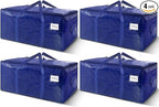 4 Pack Extra Heavy Duty Large Moving Bags with Strong Zipper & Carrying Handles, Sturdy Clothes Storage Bag Totes Bins, Packing Bags Moving Boxes College Moving Supplies, Dark Blue - 40 gal