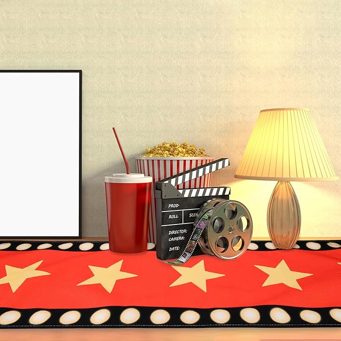 4 Pcs 13 x 72 Inch Movie Night Table Runner with Gold Star Design - Red Carpet Decoration for Birthday Party Supplies（red）