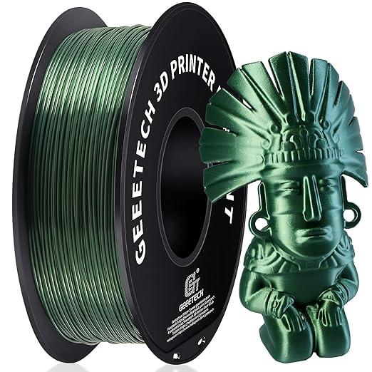 Geeetech Silk PLA Filament 1.75mm for 3D Printer, Dark Green Metal-Like Shiny PLA Filament 1kg (2.2lbs) Spool, Dimensional Accuracy +/- 0.02 mm, Metallic Silk Bronze