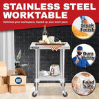 DuraSteel 24x24 NSF Stainless Steel Cart Work Table - Heavy Duty Rolling Food Prep Table - Metal Utility Cart on Wheels Caster, Grill Stand Microwave Outdoor Kitchen Tables Countertop Island Large Top