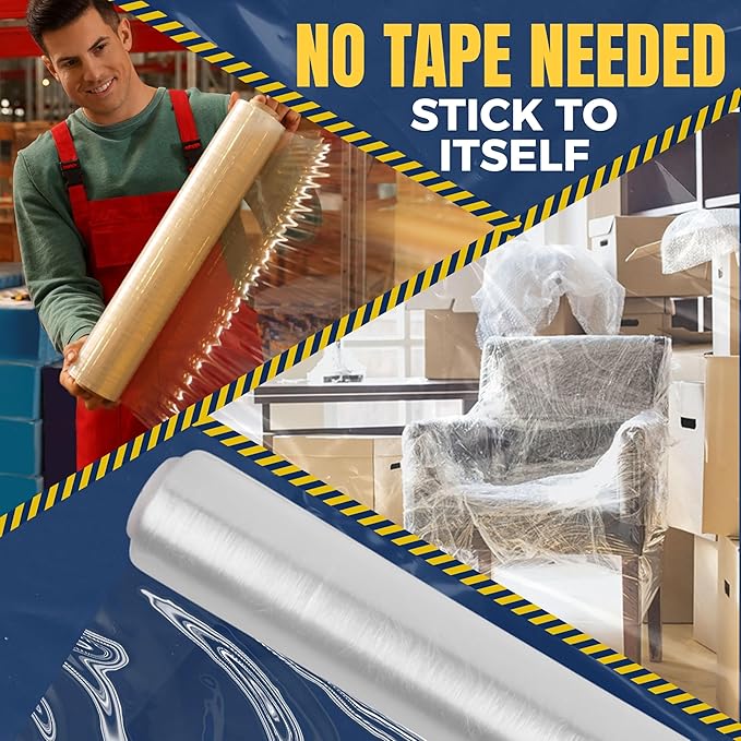 Industrial Stretch Film Wrap – 18" x 1000 FT x 80 Gauge, 4 Rolls Heavy Duty Pallet Wrap | Clear Plastic Moving Wrap for Packing, Shipping, Furniture & Luggage – Durable Self-Adhering Shrink Wrap Roll