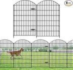 Metal Garden Fence with Gate 48in (H) x 20.3ft (L), 1 Gate+ 7 Panels Dog Fences Border Fence Animal Barrier, No Dig Garden Fencing for Yard Flower Bed Lawn Patio Outdoor, ECG4808G, Black