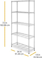 Whitmor 5 Tier Shelving Unit, Metal Storage Shelves, 400 lbs Capacity per Shelf, 2000 lbs Total, Adjustable Heavy Duty Shelf, Easy Assembly for Kitchen, Garage, Plant, 36" L x 14" W x 72" H, Chrome