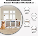 LZRS 4-Panel Freestanding Wooden Dog Gate—Extra Wide 30” Tall Foldable Pet Barrier with Support Feet, Solid Hardwood & Steel Wire Chew-Resistant Safety Gate for Doorways, Hallways, and Stairs, White