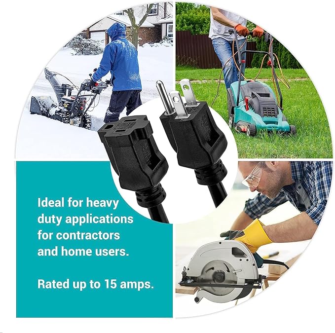 Clear Power 50ft Oil Resistant Heavy Duty Extension Cord 14/3 SJTOW, 3 Prong Grounded Plug, 15-Amp Power Cord for Farms and Ranches, Black, DCOC-0083-DC