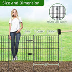 Metal Garden Fence 28in (H) x 23.3ft (L), 1 Gate + 9 Panels Dog Fence Border Fences Animal Barrier, No Dig Garden Fencing for Yard Flower Bed Lawn Patio Outdoor, PIN282810G Black