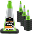 Xpose Safety 18” Lime Green Traffic Cone - 6" Reflective Collar – 48 Pack Multipurpose Premium PVC Safety Cone for Parking, Caution, Construction, Road Crews, Emergency Vehicle - DOT Approved