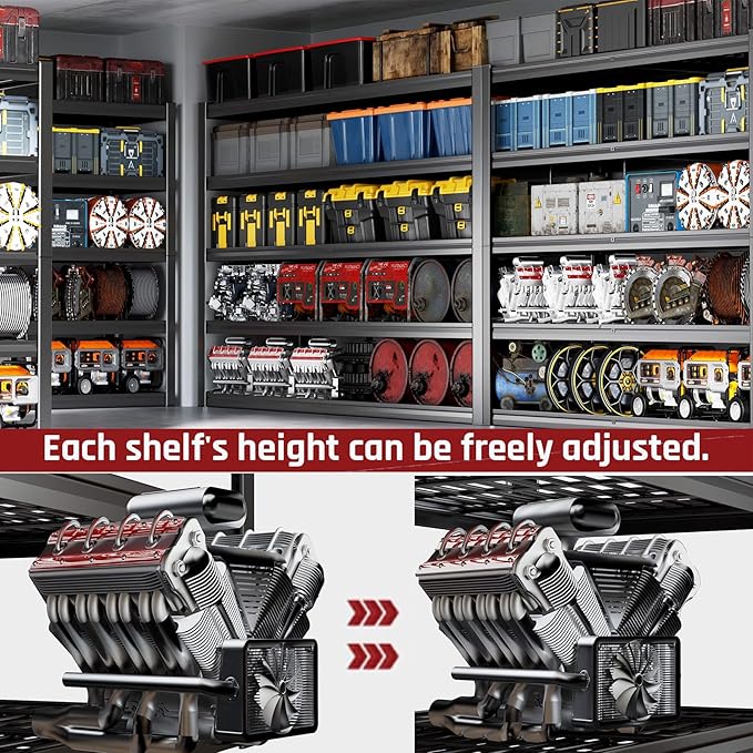 68" W Garage Shelving Heavy Duty, 5 Tier Garage Shelves, Adjustable Storage Shelving Unit, Commercial Metal Shelf for Kitchen, Warehouse, Pantry, School, Shop, 68" Wx20 Dx84 H, 2 Pack