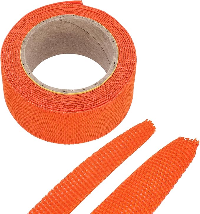 MECCANIXITY Braided Cable Sleeves Heat Shrinkable Fabric Sleeving, 1" 10ft Orange 2:1 Ratio Heat Shrinkable Cord Protector for Harness Cable, Network Cable Protection, Cable Management