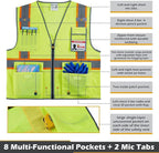 High Visibility Mesh Safety Vest with Dual Tone Reflective Strips, 8 Pocket and Zipper ANSI/ISEA Standards, Safety Vest For Men & Women (Yellow, L)