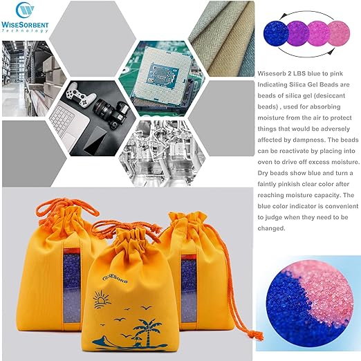 2 Sets 1000g Rechargeable Silica Gel Beads with 1 Cloth Bag, Indicating Blue Desiccants Beads [3-5mm] Moisture Absorber Desiccant Packs for Storage