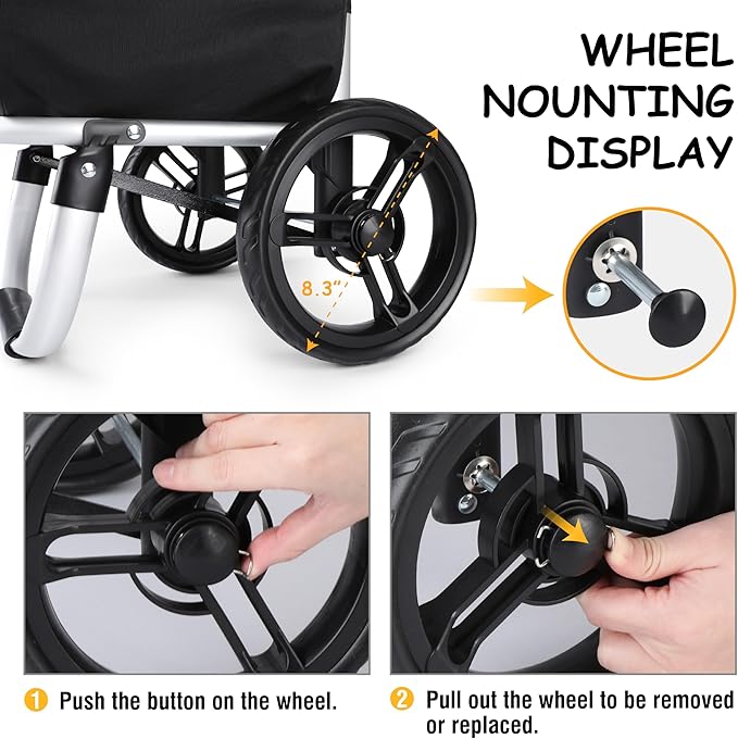 Olympia Tools Aluminum Foldable Utility Shopping Cart for Groceries with Big Wheels and Removable Bag, Collapsible Personal Folding Cart