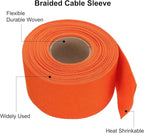 MECCANIXITY Braided Cable Sleeves Heat Shrinkable Fabric Sleeving, 2" 40ft Orange 2:1 Ratio Heat Shrinkable Cord Protector for Harness Cable, Network Cable Protection, Cable Management