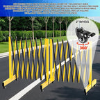 16.8FT Industrial Metal Expandable Barricade，Retractable Traffic Fence with Casters, 270 Degrees Folding Security Gate, Portable Barricade Gate for Construction Area, Traffic Control, Cordon