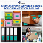 Perco Teal 3x5 Inch Perforated Sticker Labels — 150 Stickers Per Roll — with Permanent Adhesive for Inventory Management, Color Coding, Moving Boxes, Retail, Organizing, Crafting & More — Made in USA