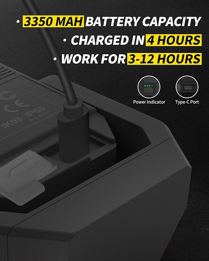 Led Work Light with 4 Modes,1200LM Portable COB Magnetic Light,3350mAh Recharge Spotlight and Floodlight,150° Rotate IP65 Waterproof for Car Repair and Camping, Black (1 Pack Without Hook)