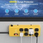 Heavy Duty Power Strip 20 amp,Metal 8 Outlet Power Strip,Wall Mount Surge Protector 4800J,12 Gauge 6FT Extension Cord 5-15P Adapter Workshop & Industrial Use with 6-20R T-Slot Outlets