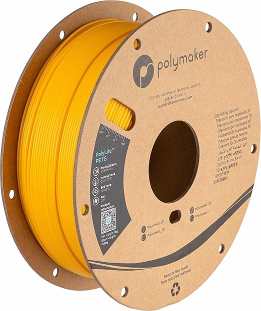 Polymaker PolyLite Yellow 3D Printer PETG Filament 1.75mm 1kg, Legacy PETG Formula, +- 0.03mm Dimensional Accuracy, Reliable Everyday Filament, Strong Layer Bonding, Compatible with Most 3D Printers
