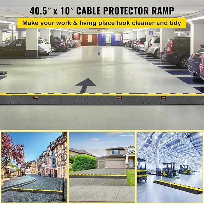 Happybuy 5 Pack Rubber Cable Protector Ramp 2 Channel Heavy Duty 66000lbs Load Capacity Cable Wire Cord Cover Ramp Speed Bump Driveway Hose Cable Ramp Protective Cover