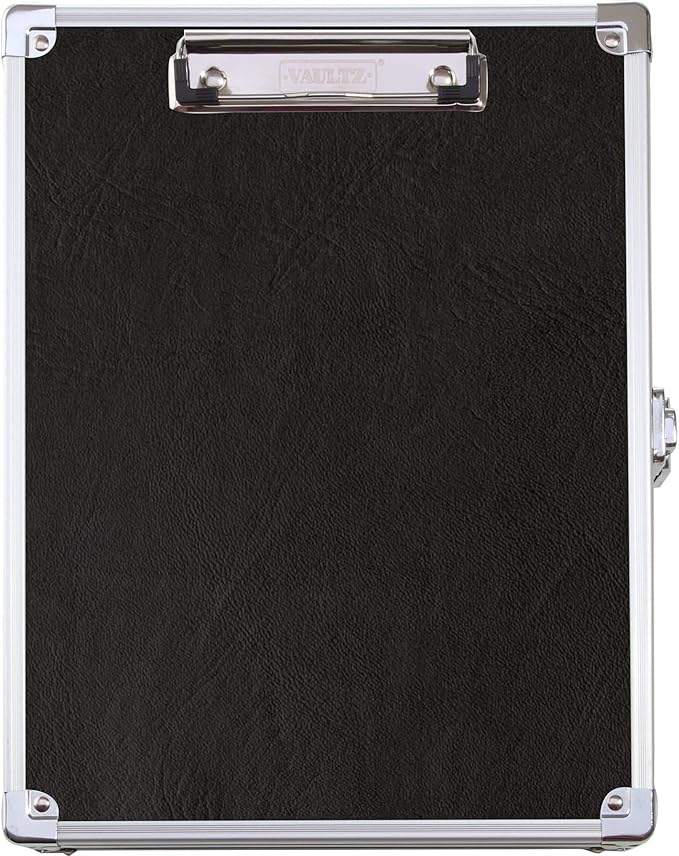 Vaultz Locking Clipboard with Storage - Pack of 3 - Heavy Duty Metal Clip Board Box Holds 9.3" x 12.13" Letter-Size Paper or Tablet Device - Key Lock, Black