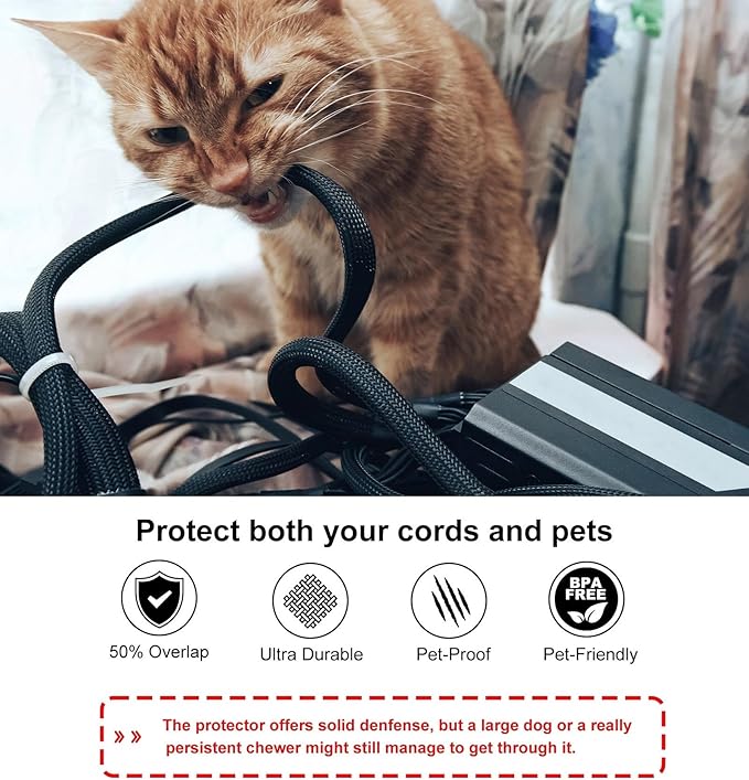 Secbolt Cord Protectors from Pets No Chew, 10ft - 1/2 inch Ultra Durable Cord Covers for Pets, Bite-Resistant Cable and Wire Protector for Cats, Dogs, Rabbits - Black