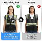 Lace-Mesh Safety Vest for Women & Men - Breathable, High Visibility Vest with Zipper & ANSI Class 2 Reflective Strips