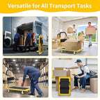 Foldable Push Cart Dolly, Heavy Duty Flat Bed Cart with Wheels & Non-Slip Mat, 360° Mute Wheels for Easy Maneuver, 660lbs, Easy to Assemble – Ideal for Household Tasks, Grocery Delivery, Yellow