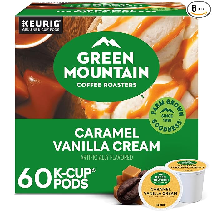 Green Mountain Coffee Roasters Caramel Vanilla Cream, Keurig Single Serve K-Cup Pods, Light Roast Coffee, 60 Count, (6 Packs of 10)