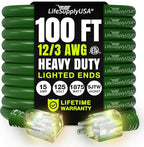 100ft Outdoor/Indoor Extension Cord 12/3 Gauge Extra Heavy Duty 3 Prong SJTW, Waterproof, ETL Listed, Flexible Cold-Resistant Long Power Cord,15A 125V 1875W, Green by LifeSupplyUSA