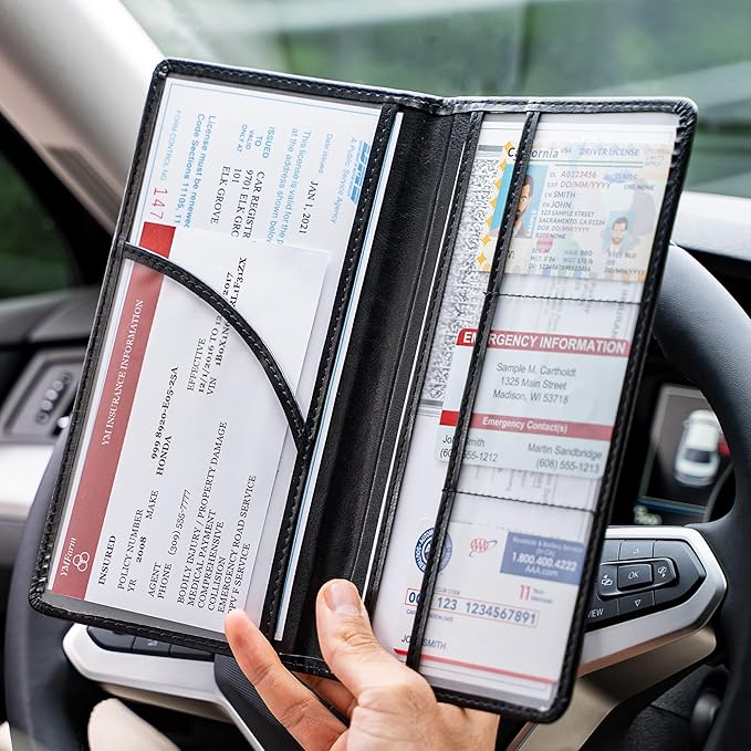 CANOPUS Car Registration and Insurance Holder, PU Leather Card Holder, Vehicle Glove Box Organizer for Auto, SUV, Truck, Black
