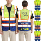 BeautyWill Custom Logo Safety Vest Class 2 High Visibility Reflective Vest for Men - Personalized Logo Team Vest