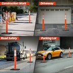 RoadHero 42 Inch Delineator Post with Base, Portable Orange Traffic Delineator Posts Cones with Reflective Collars for Parking Lots, Road Safety, Construction Events (3 Pack)