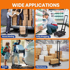 Folding Hand Truck, Dolly Cart with 4 Wheels & 2 Elastic Ropes, Adjustable Handle Foldable Dolly, Lightweight Portable Hand Cart for Luggage, Travel, Shopping, Moving, Airport, Office
