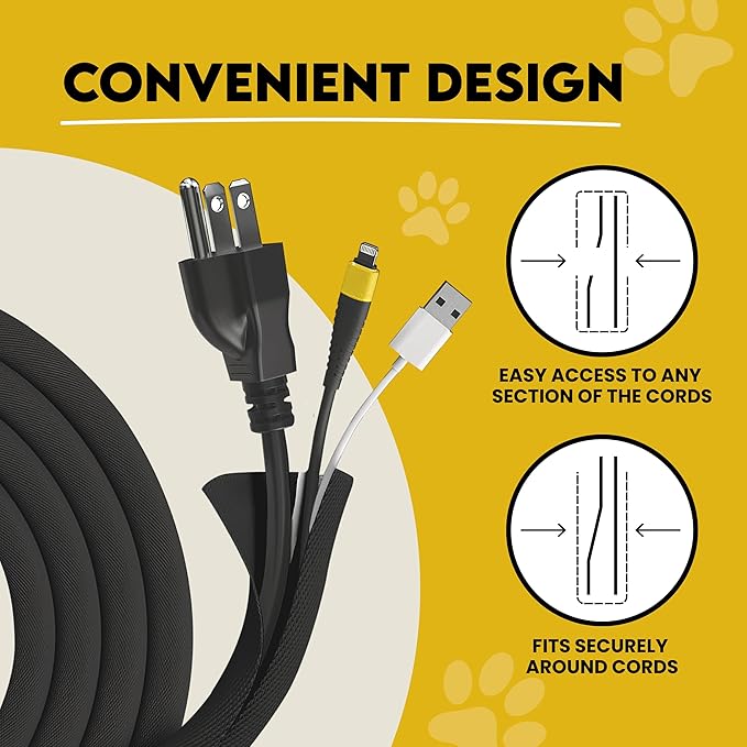 Cord Cover For Pets (Black, 10ft) - Durable PET Cable Protector for Dogs, Cats, and Other Pets - Critter Cord - Cord Protectors from Pets No Chew, Keep Cats from Chewing Cords - Puppy Proof Cord Cover