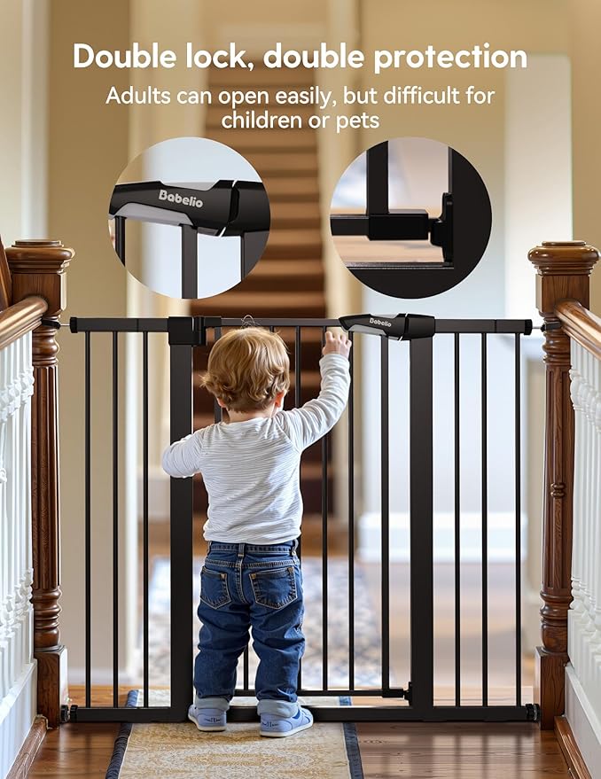 Babelio Baby Gate for Doorways and Stairs, 26-40" Auto Close Dog Gate, PressGuard C5, Easy-Install Pressure Mounted Satey Door, No Drilling Safety Gate for Child and Pets, Black