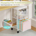 Rolling File Cart with 2 Storage Drawers,Under Desk Storage Cart,Hanging File Folder Organizer with Wheels, Filing Cabinet Mobile Printer Stand Utility Craft Cart for Home Office,White